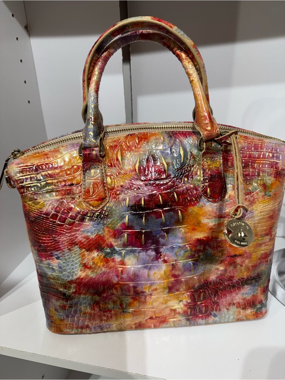 Brahmin happy hour Embossed Leather Satchel in Red, Yellow, Blue - Picture 1 of 3